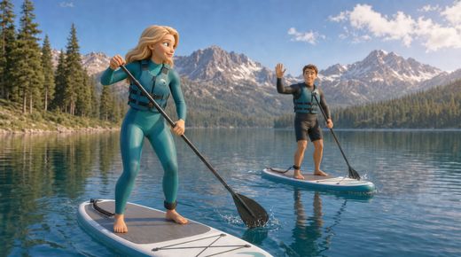 Regel 2: Immer mit Partner – Buddy-System & Aufsicht — Mid-paddle, Safety turns her head to check on her buddy a few metres away, who raises a hand in acknowledgemen