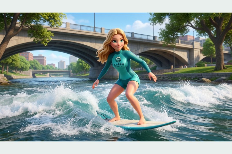 Safety surfing river full — Safety-Motiv „Safety surfing river full“.